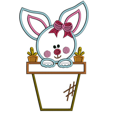 Easter Bunny With a Cute Bow Applique Machine Embroidery Design Digitized Pattern