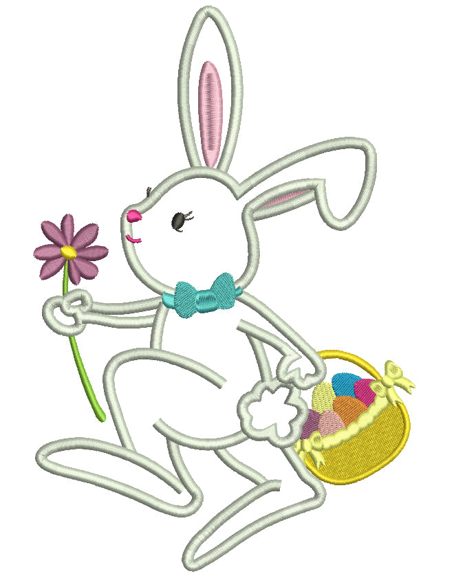 Easter Bunny With a Flower Applique Machine Embroidery Design Digitized Pattern