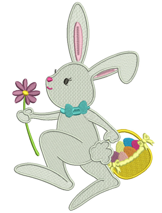 Easter Bunny With a Flower Filled Machine Embroidery Design Digitized Pattern