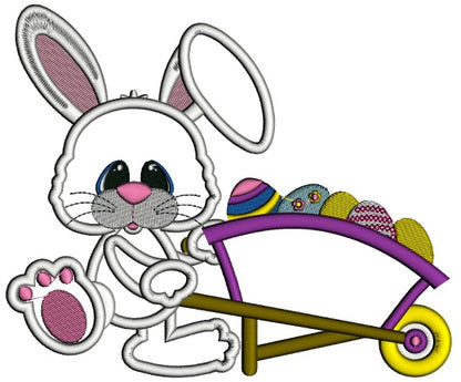 Easter Bunny With a Gardening Cart Wheel Applique Machine Embroidery Design Digitized Pattern