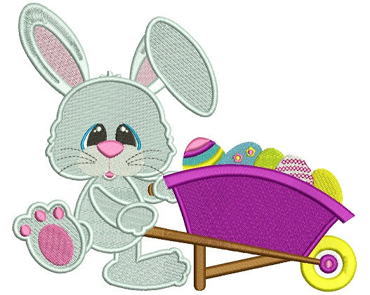 Easter Bunny With a Gardening Cart Wheel Filled Machine Embroidery Design Digitized Pattern