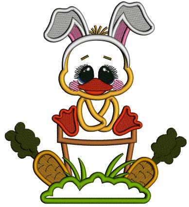 Easter Chick Wearing Bunny Ears Sitting On The Flower Pot Applique Machine Embroidery Design Digitized Pattern