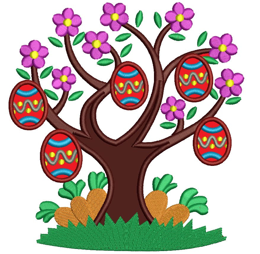Easter Egg Tree Applique Machine Embroidery Digitized Design Pattern