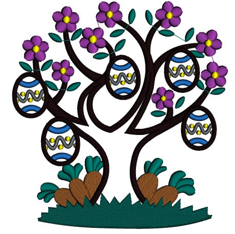 Easter Egg Tree Applique Machine Embroidery Digitized Design Pattern