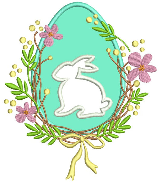 Easter Egg With Bunny Flower Arangament Applique Machine Embroidery Design Digitized Pattern