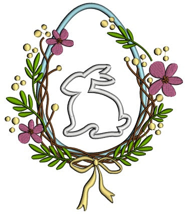 Easter Egg With Bunny Flower Arangament Applique Machine Embroidery Design Digitized Pattern