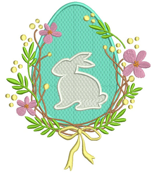 Easter Egg With Bunny Flower Arangament Filled Machine Embroidery Design Digitized Pattern