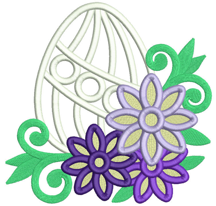 Easter Egg With Flowers and Green Vines Filled Machine Embroidery Design Digitized Pattern