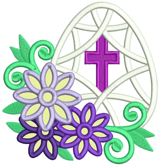 Easter Egg With a Cross And Flowers Applique Machine Embroidery Design Digitized Pattern