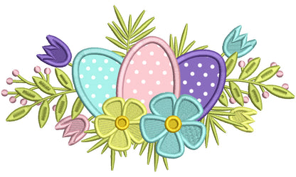 Easter Eggs And Flowers Applique Machine Embroidery Design Digitized Pattern