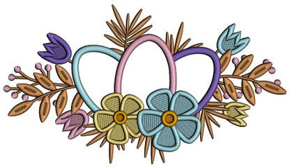 Easter Eggs And Flowers Applique Machine Embroidery Design Digitized Pattern