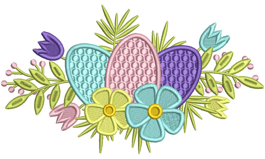Easter Eggs And Flowers Filled Machine Embroidery Design Digitized Pattern