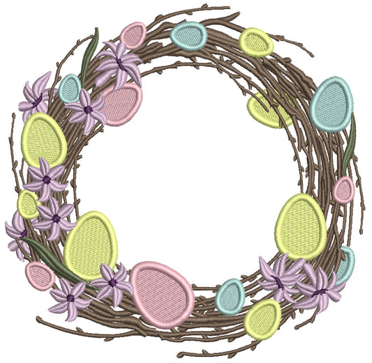 Easter Eggs Wreath With Branches Filled Machine Embroidery Design Digitized Pattern