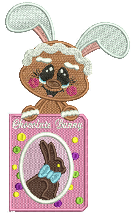 Easter Gingerbread Man Holding Chocolate Bunny Filled Machine Embroidery Design Digitized