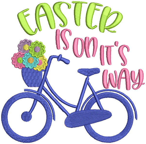 Easter Is On It's Way Bicycle Filled Machine Embroidery Design Digitized Pattern