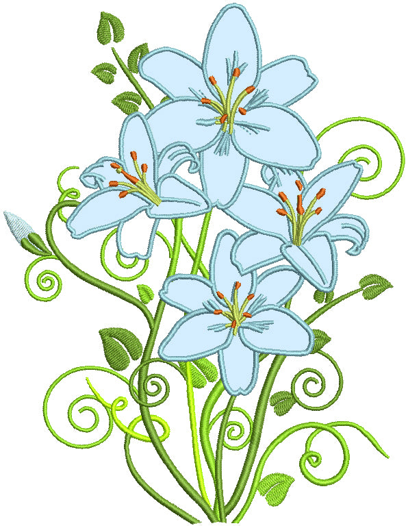 Easter Lily Applique Machine Embroidery Design Digitized Pattern