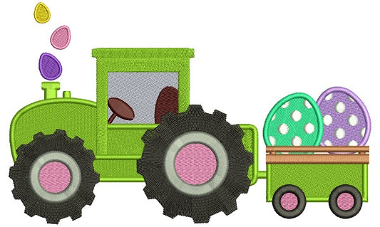 Easter Tractor With Eggs Filled Machine Embroidery Design Digitized