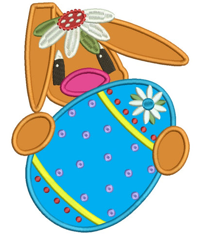 Easter Bunny Holding an Egg Applique Machine Embroidery Design Digitized Pattern