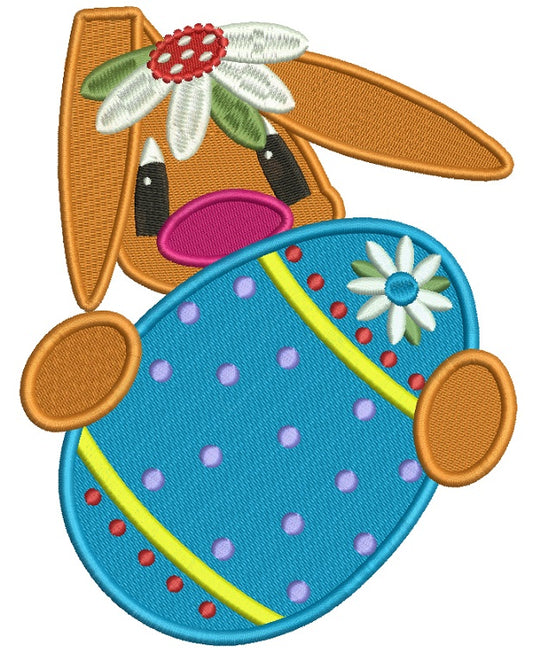 Easter Bunny Holding an Egg Filled Machine Embroidery Design Digitized Pattern