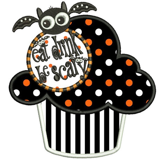 Eat Drink Be Scary Black Owl on a Cupcake Halloween Applique Machine Embroidery Design Digitized Pattern