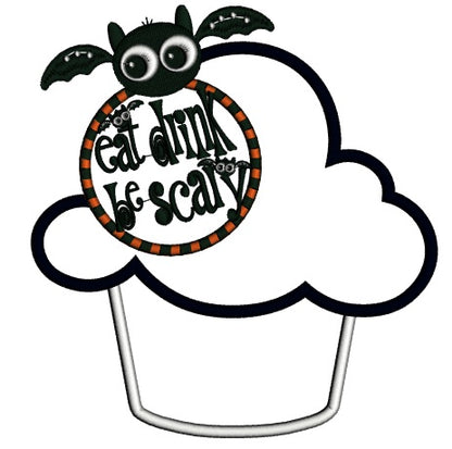 Eat Drink Be Scary Black Owl on a Cupcake Halloween Applique Machine Embroidery Design Digitized Pattern