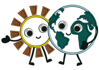 Eearth Globe Map of the World Holding Hands With Sun Applique Machine Embroidery Digitized Design Pattern