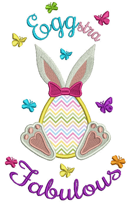 Eggstra Fabulous Easter Bunny and Butterflies Applique Machine Embroidery Design Digitized Pattern