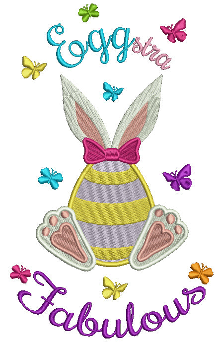Eggstra Fabulous Easter Bunny and Butterflies Filled Machine Embroidery Design Digitized Pattern