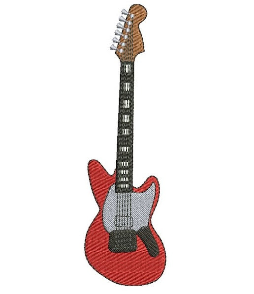 Electric Guitar Machine Embroidery Filled Musical Instrument Digitized Design Rock Star Pattern