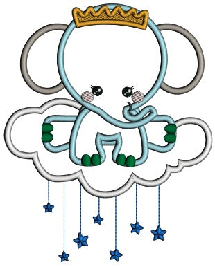 Elephant Baby Prince On The Cloud Applique Machine Embroidery Design Digitized Pattern