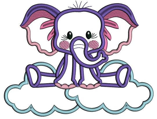 Elephant Sitting On The Cloud Applique Machine Embroidery Design Digitized