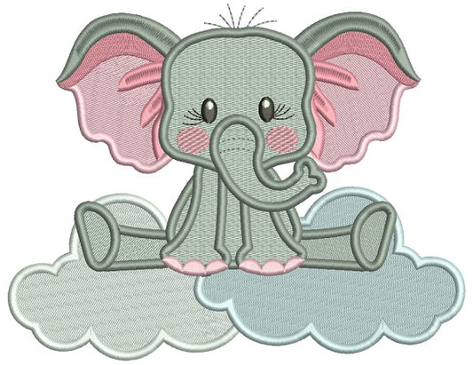 Elephant Sitting On The Cloud Filled Machine Embroidery Design Digitized