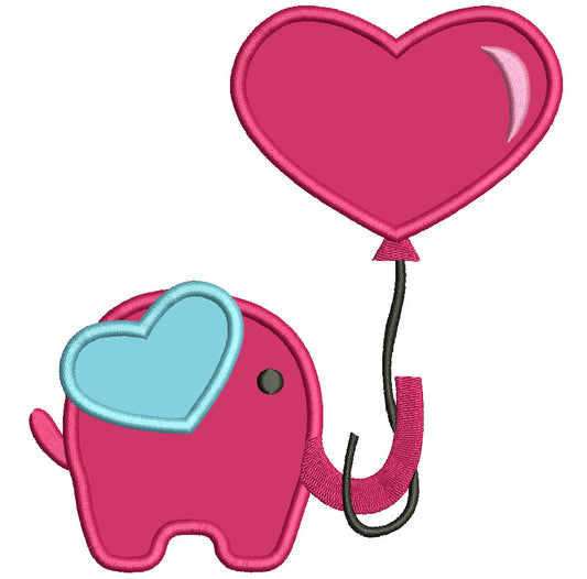 Elephant With Balloon Heart Applique Machine Embroidery Design Digitized Pattern