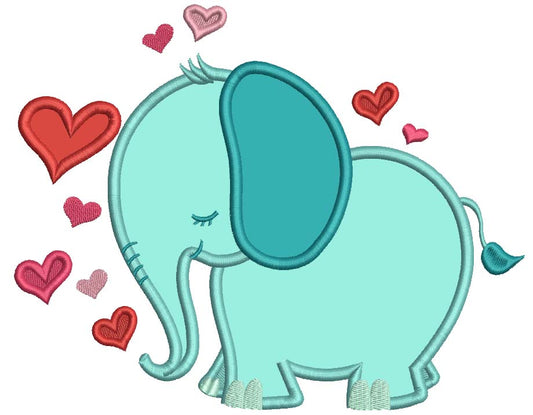 Elephant With Hearts Valentine's Day Applique Machine Embroidery Design Digitized Pattern