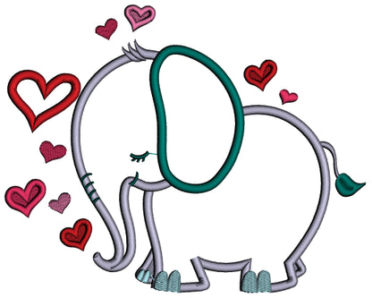 Elephant With Hearts Valentine's Day Applique Machine Embroidery Design Digitized Pattern