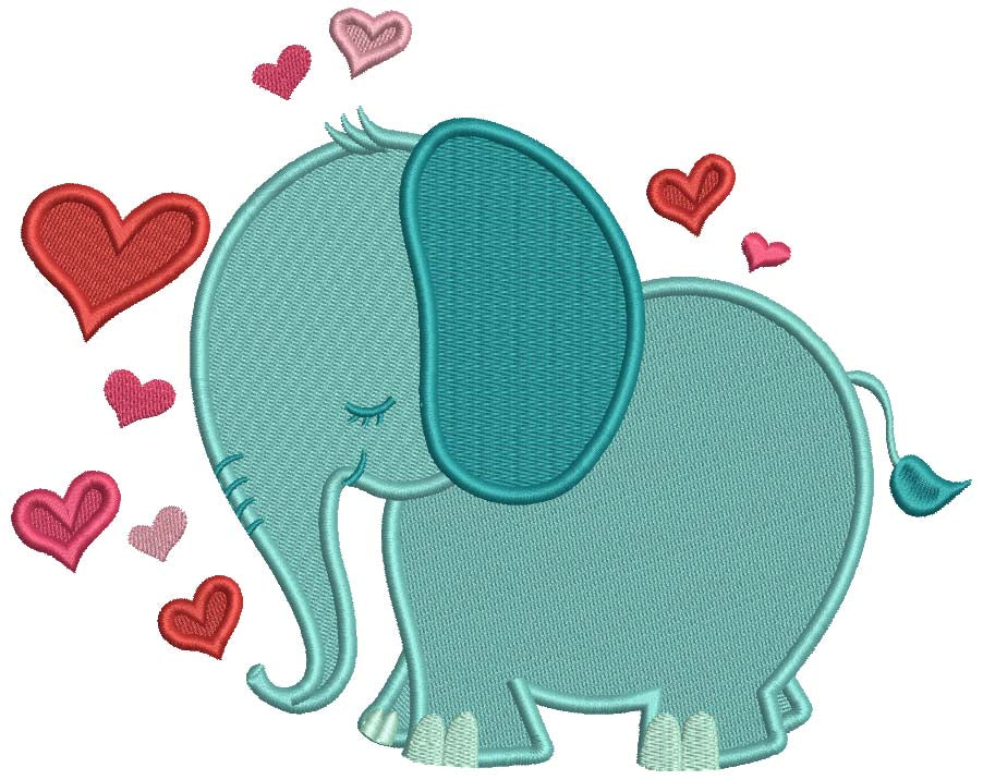 Elephant With Hearts Valentine's Day Filled Machine Embroidery Design Digitized Pattern