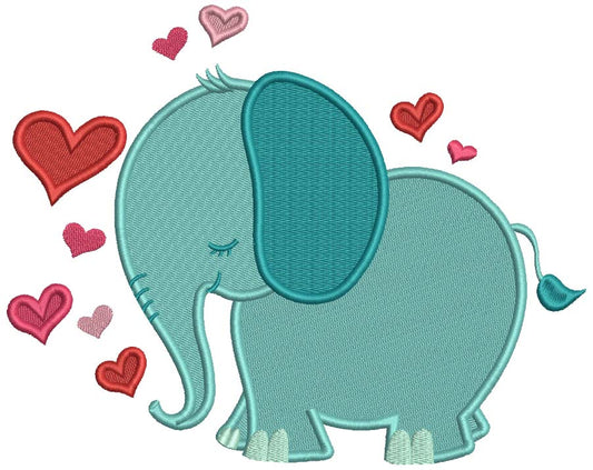 Elephant With Hearts Valentine's Day Filled Machine Embroidery Design Digitized Pattern