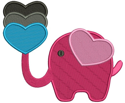 Elephant With Three Hearts Filled Machine Embroidery Design Digitized Pattern