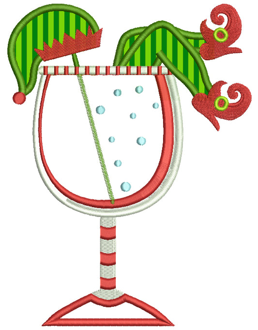 Elf Christmas Drink Applique Machine Embroidery Digitized Design Pattern