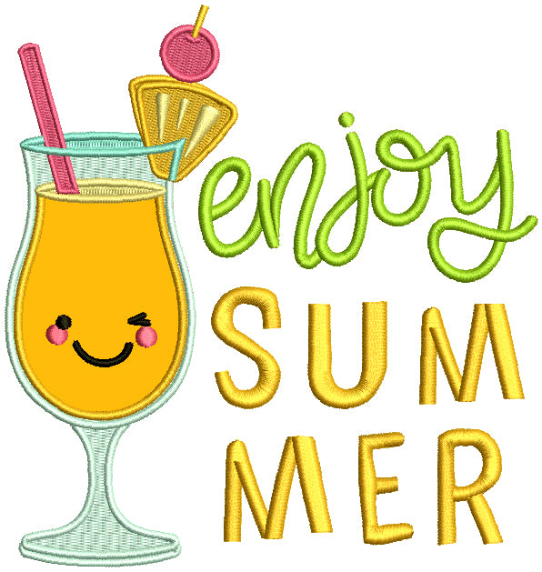 Enjoy Summer Cocktail Applique Machine Embroidery Design Digitized Pattern