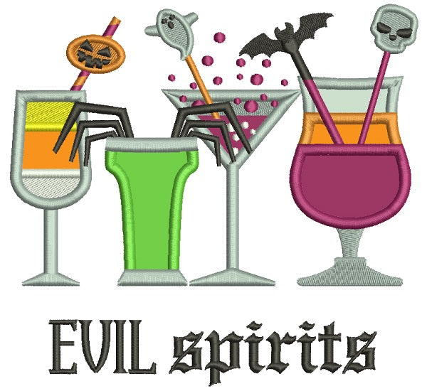 Evil Spirits Halloween Drinks Applique Machine Embroidery Design Digitized Pattern