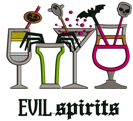 Evil Spirits Halloween Drinks Applique Machine Embroidery Design Digitized Pattern