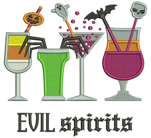 Evil Spirits Halloween Drinks Filled Machine Embroidery Design Digitized Pattern