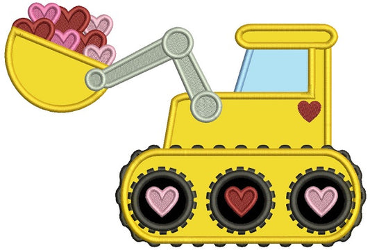 Excavator With Bucket Full Of Hearts Applique Machine Embroidery Design Digitized Pattern