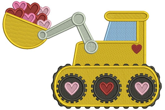 Excavator With Bucket Full Of Hearts Filled Machine Embroidery Design Digitized Pattern