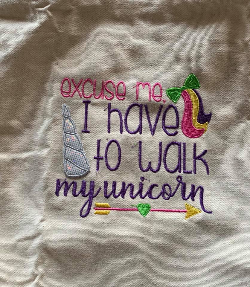 Excuse Me I Have To Walk My Unicorn Applique Machine Embroidery Design ...