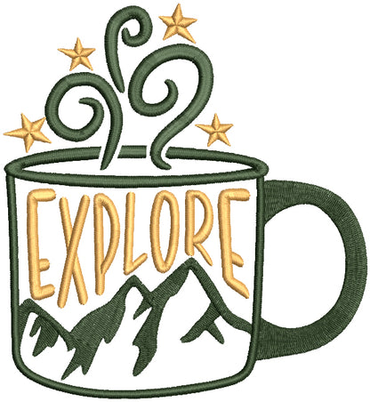 Explore Ornate Cup With Mountains Applique Machine Embroidery Design Digitized Pattern