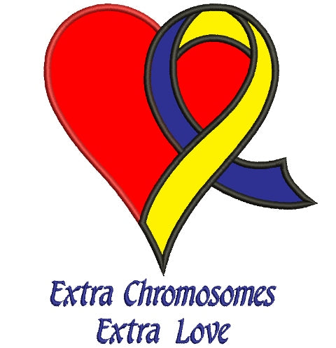 Extra Chromosome Extra Love Heart Down Syndrome Awareness Applique Machine Embroidery Digitized Design Pattern