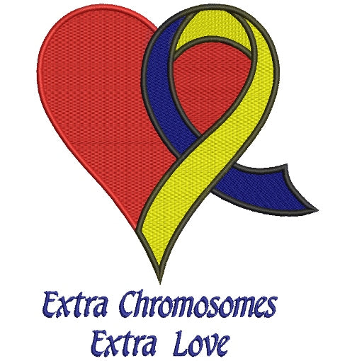 Extra Chromosome Extra Love Heart Down Syndrome Awareness Filled Machine Embroidery Digitized Design Pattern