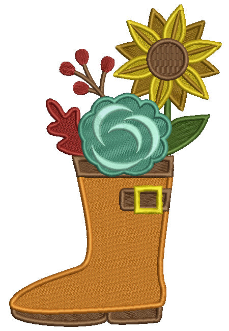 Fall Flowers Inside a Rain Boot Filled Machine Embroidery Design Digitized Pattern